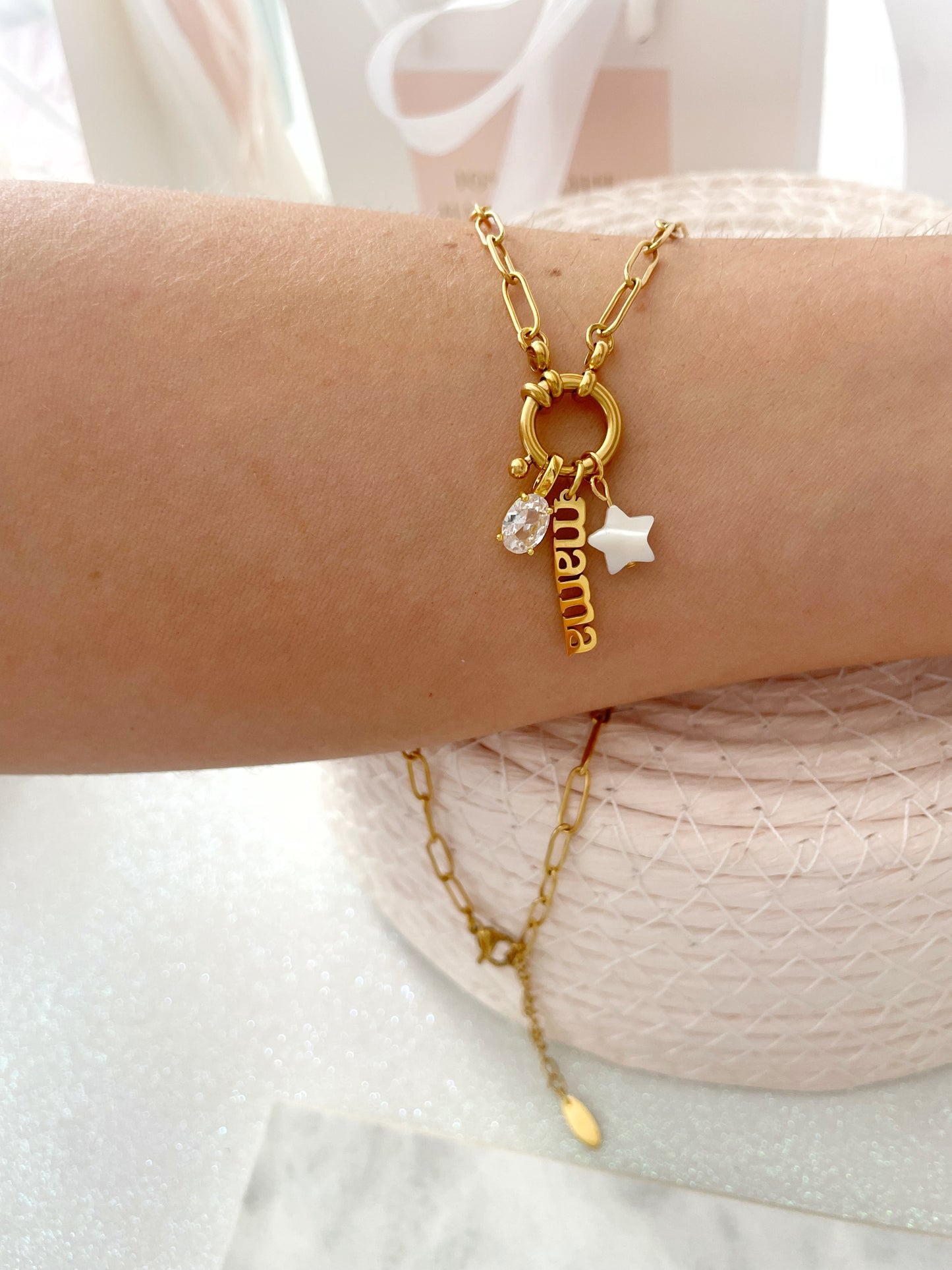 COLLAR ESLABONES MAMA PERSONALIZABLE (incluye 3 charms)