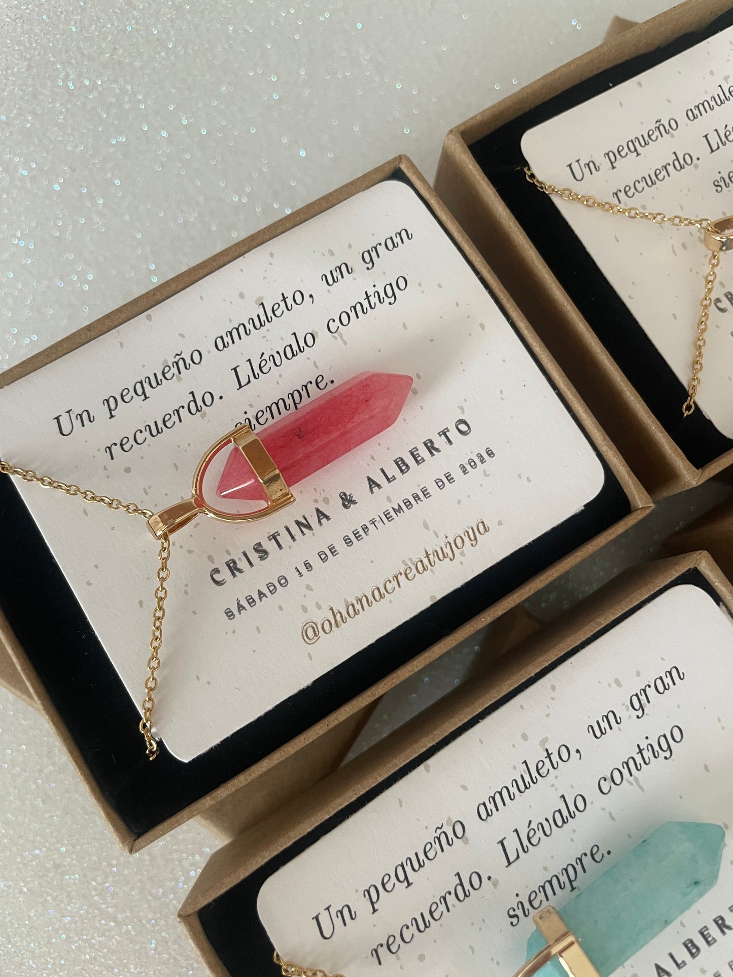 Piedra natural collar detalle boda personalizado OHANA