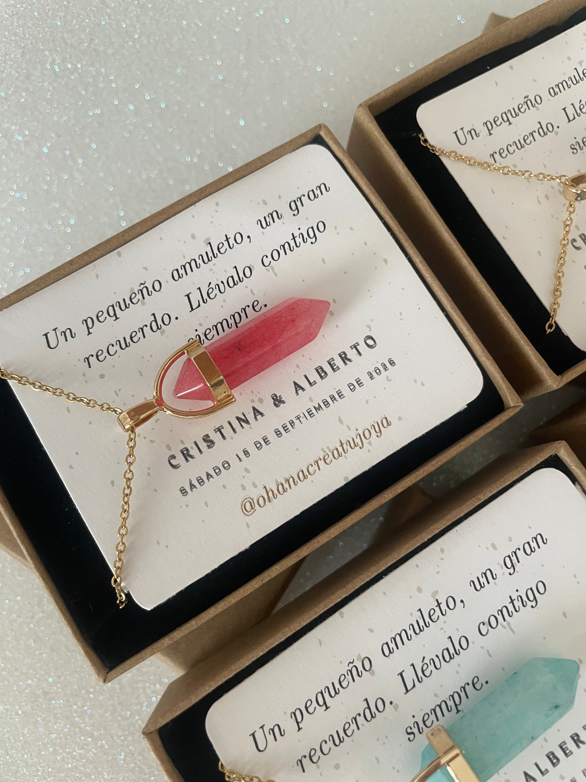 Piedra natural collar detalle boda personalizado OHANA